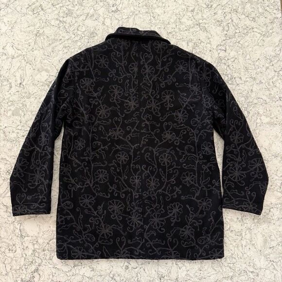 Vintage 90s Shacket Wool Embroidery Top Jacket Size 4 S/M Black goth whimsy - Picture 2 of 13